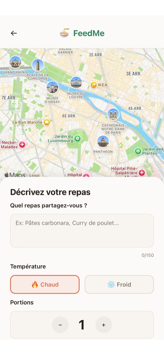 FeedMe — décrire un repas à partager sur la carte